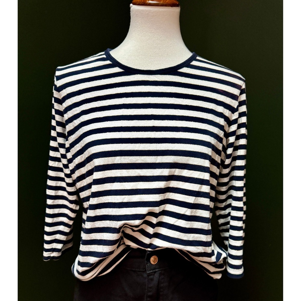 Tommy Hilfiger Striped 3/4 Sleeve Top Navy Blue White and Gold Women's 1X